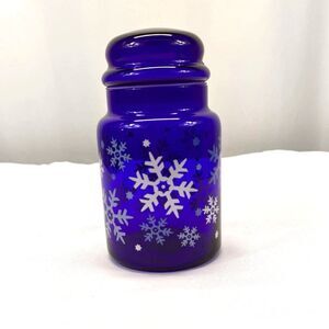 Libbey Cobalt Blue Glass Jar Lid Christmas Snowflakes Apothecary Air Tight